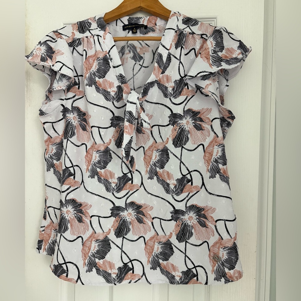 Adrienne Vittadini Floral Blouse - Black and Pink